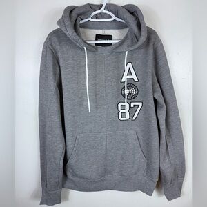 Aeropostale Hoodie Sweatshirt Gray Logo‎ Medium Y2K Unisex Pullover